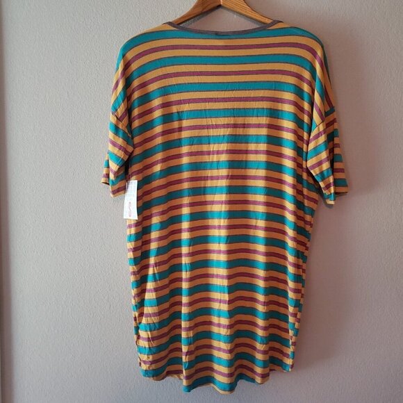 LuLaRoe Irma Top Small Multicolor Striped Short Sleeve High Low T-Shirt Womens - Picture 2 of 8